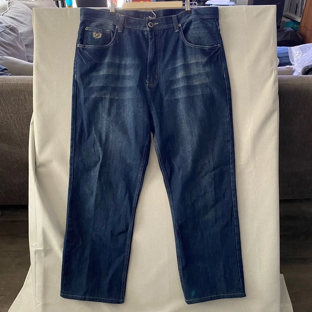 Phat Farm Mens Relaxed Fit Dark Wash Blue Denim Jeans Size 40 Hip Hop Streetwear